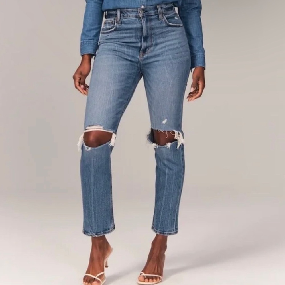Abercrombie Fitch The Ankle Straight Ultra High Rise Curve Love Jeans Si…